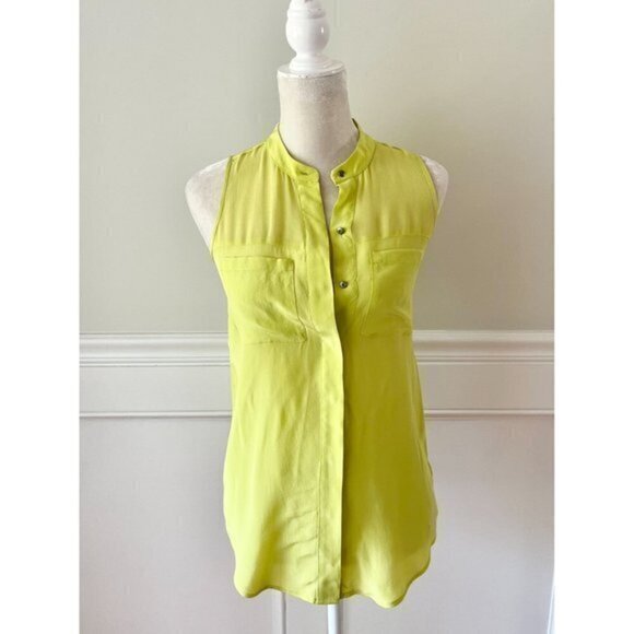 Broadway & Broome Silk Bright Chartreuse Sleeveless Blouse XS - Picture 1 of 5